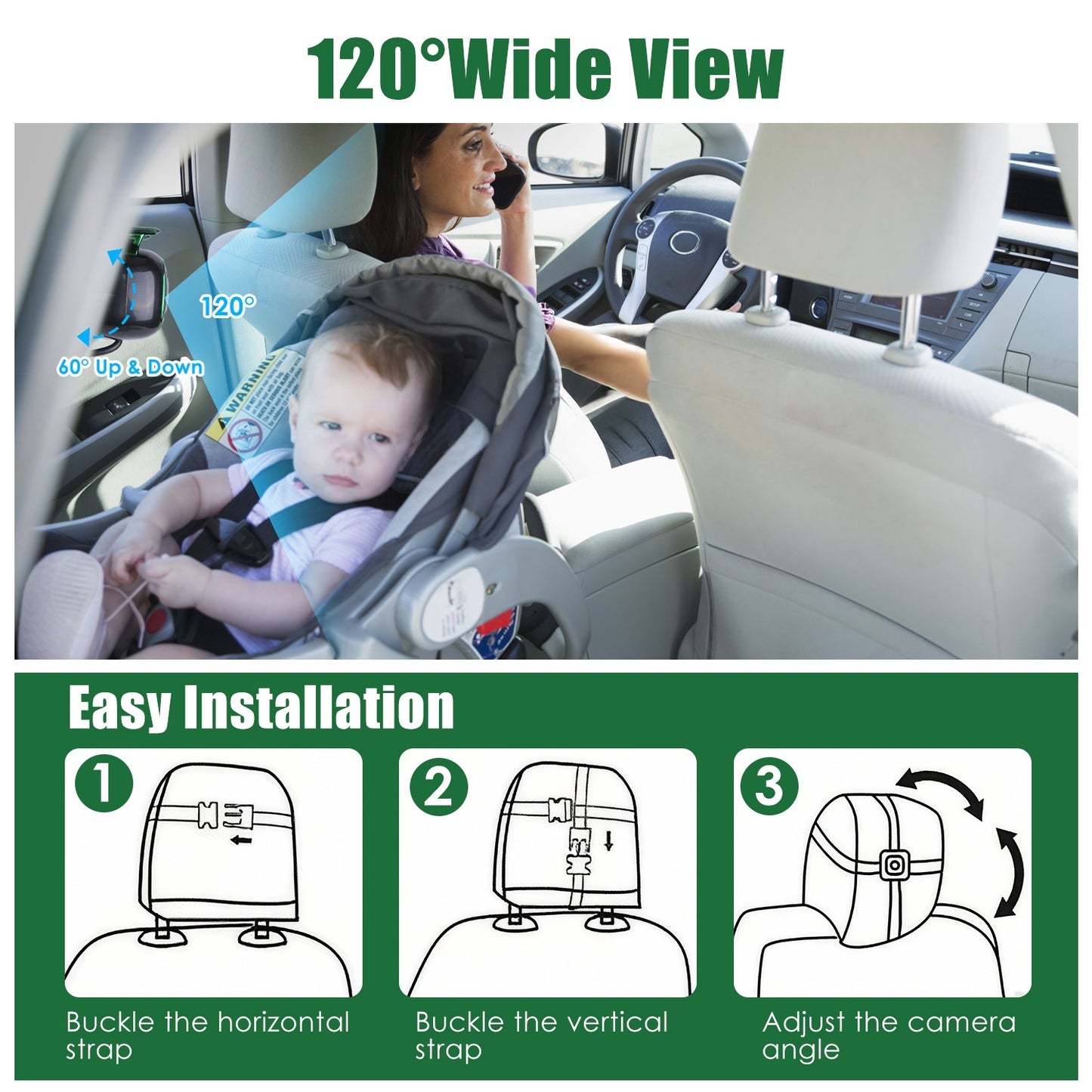 1080P Baby Car Camera For 2 Kids Dual Channel Car Baby Monitor Rear Facing Car Seat Camera With 120Degree Wide View 6.86In HD Split Screen Night Vision