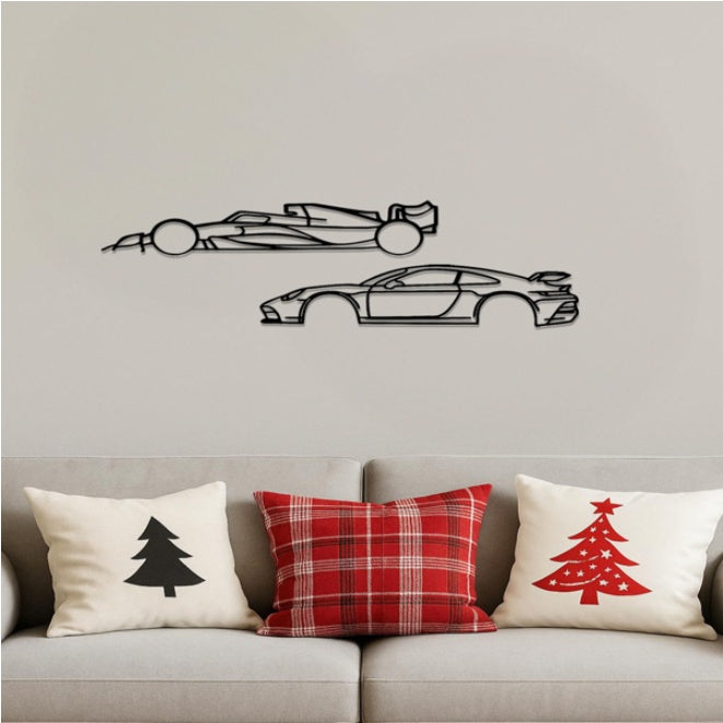 Stylish Edge Metal Line Racing Car Wall Adornment