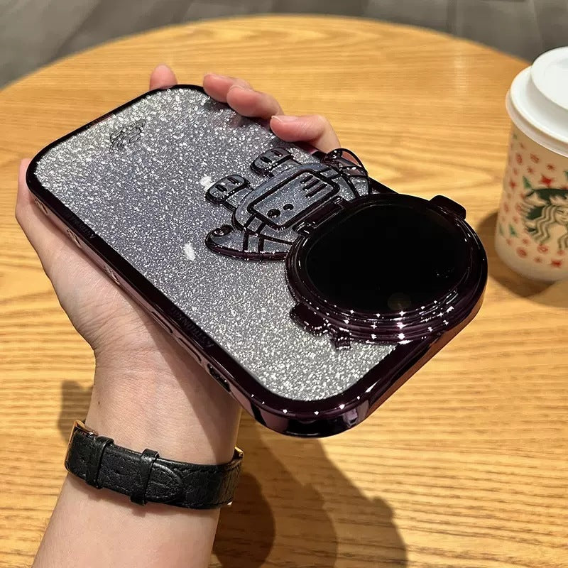 Premium Glitter Astronaut Camera Stand Phone Case