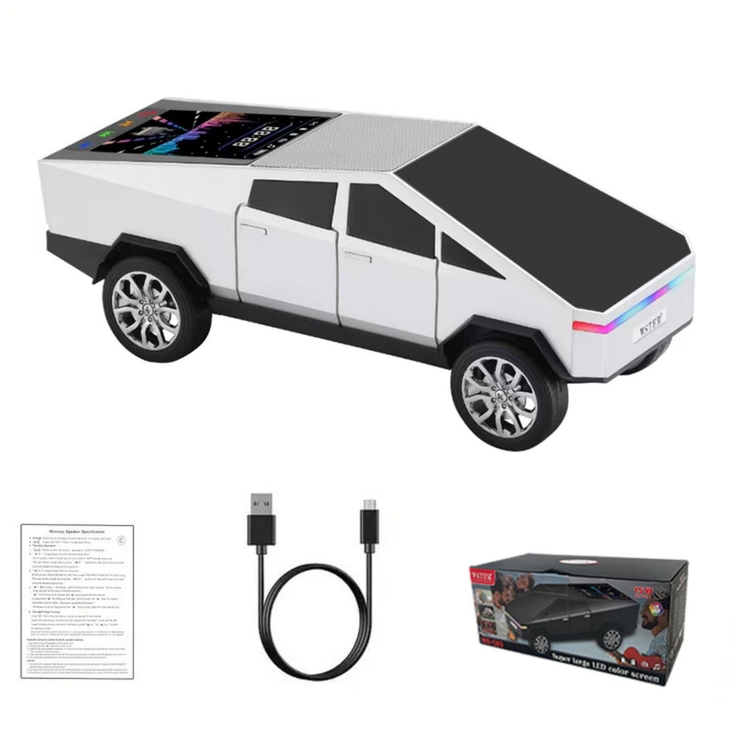 CyberTruck Portable Speaker With Display, WS-580 Bluetooth Pickup, High-definition Sound, TWS Pairing, FM Radio, Built-in Microphone For Hands-free Calls, A Surprising Gift For Car Enthusiasts