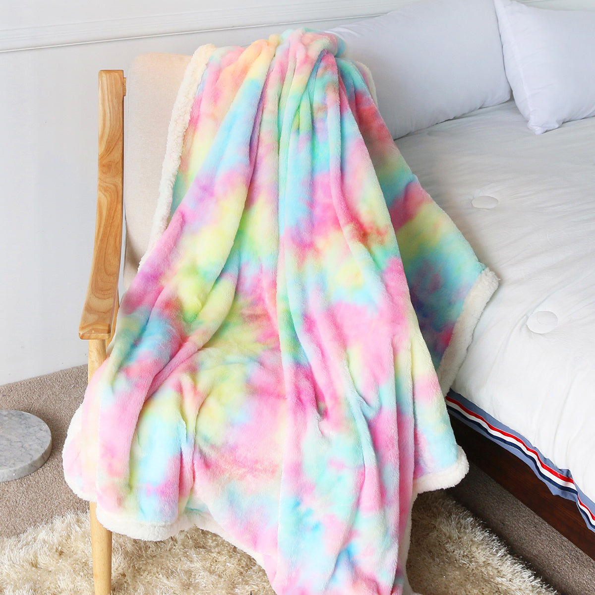 Luxury Rainbow Faux Fur Sherpa Throw Blanket - Ultra-Soft & Shaggy