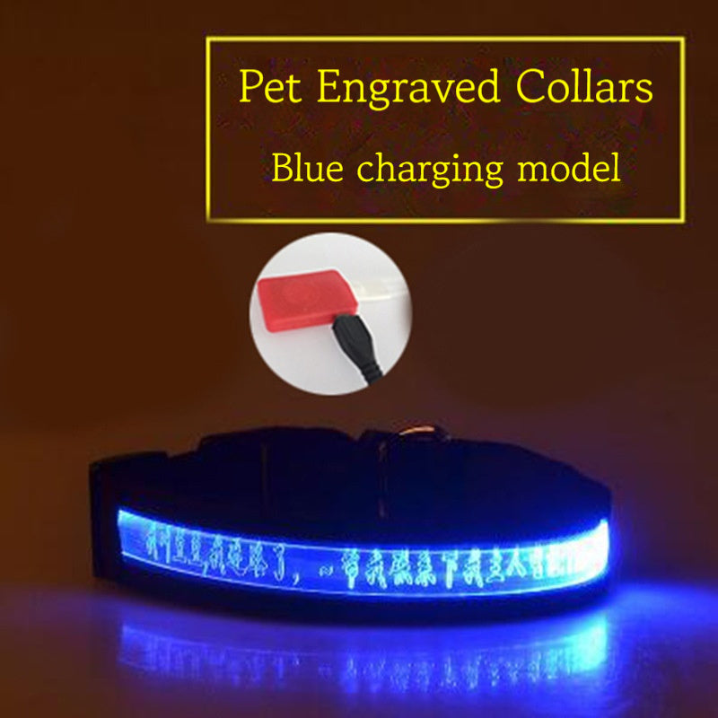 Customizable Pet Glow Collar Radium Carved Lettering Dog Collar