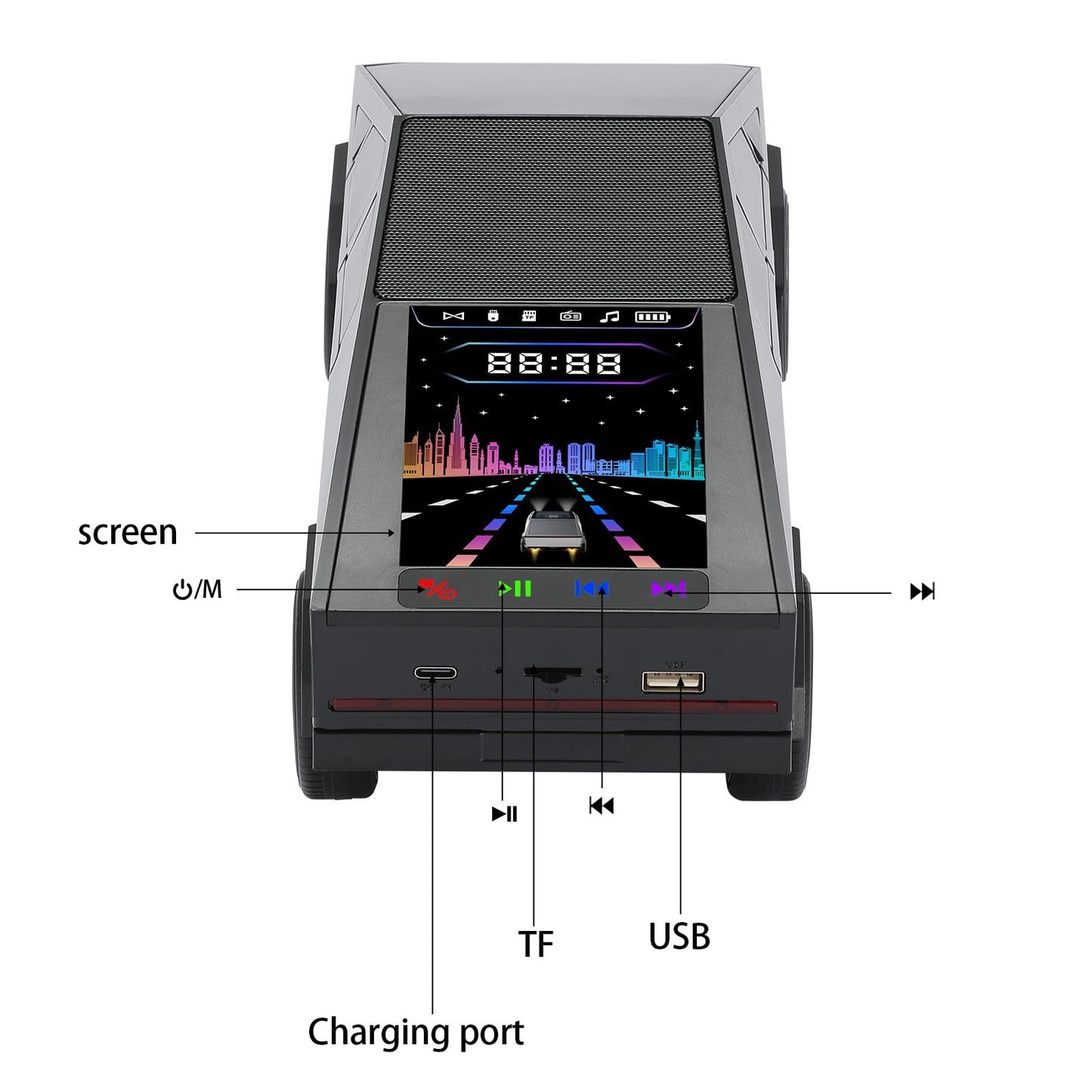 CyberTruck Portable Speaker With Display, WS-580 Bluetooth Pickup, High-definition Sound, TWS Pairing, FM Radio, Built-in Microphone For Hands-free Calls, A Surprising Gift For Car Enthusiasts