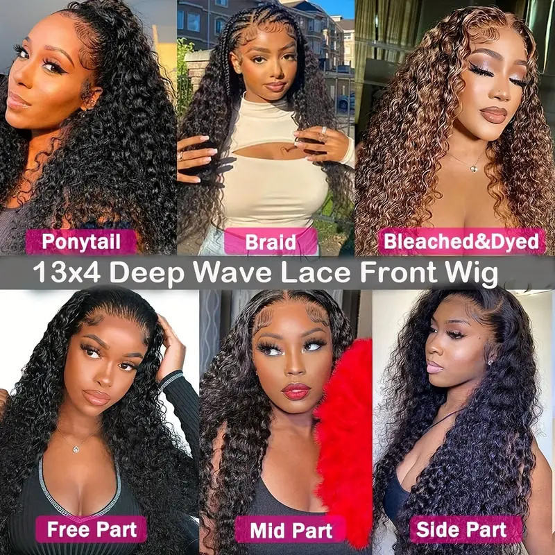 Platinum Blend Human Hair Deep Wave Lace Front Wig Front Wig Black Female
