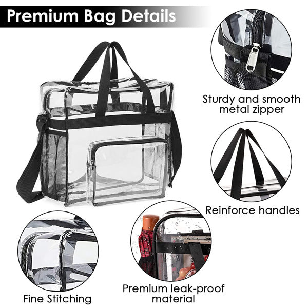 Clear Tote Bag - 4 - Pocket 0.4 Mm PVC Crossbody,Handbag, Adjustable Strap, Holds 11 Lbs, Waterproof & Cold - Crack Resistant, Perfect For Concerts, Sports, School, Work - The Vibe Haven