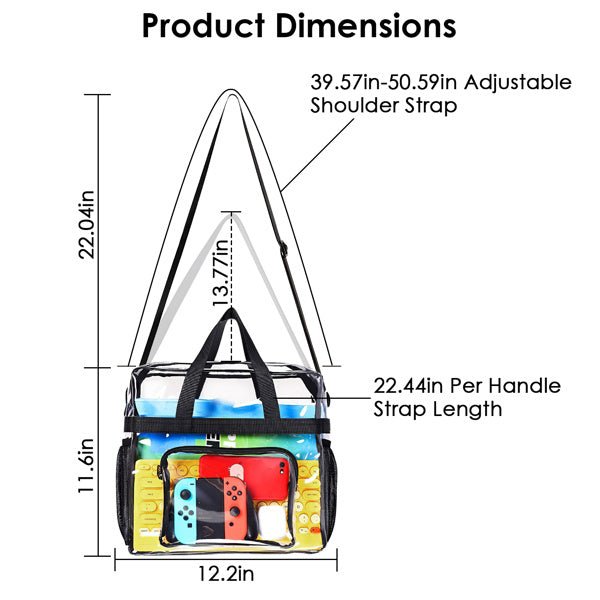 Clear Tote Bag - 4 - Pocket 0.4 Mm PVC Crossbody,Handbag, Adjustable Strap, Holds 11 Lbs, Waterproof & Cold - Crack Resistant, Perfect For Concerts, Sports, School, Work - The Vibe Haven