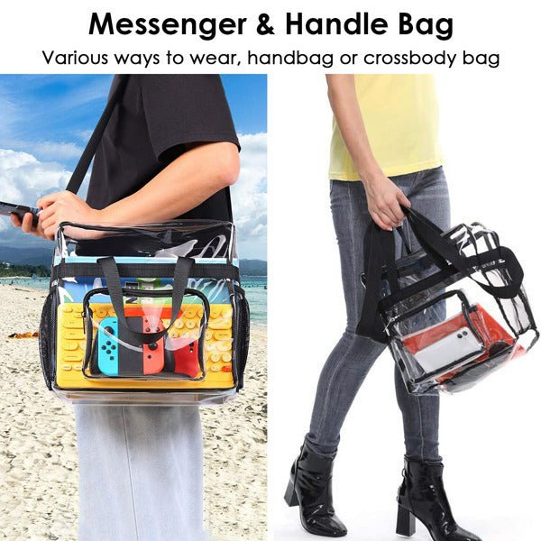 Clear Tote Bag - 4 - Pocket 0.4 Mm PVC Crossbody,Handbag, Adjustable Strap, Holds 11 Lbs, Waterproof & Cold - Crack Resistant, Perfect For Concerts, Sports, School, Work - The Vibe Haven