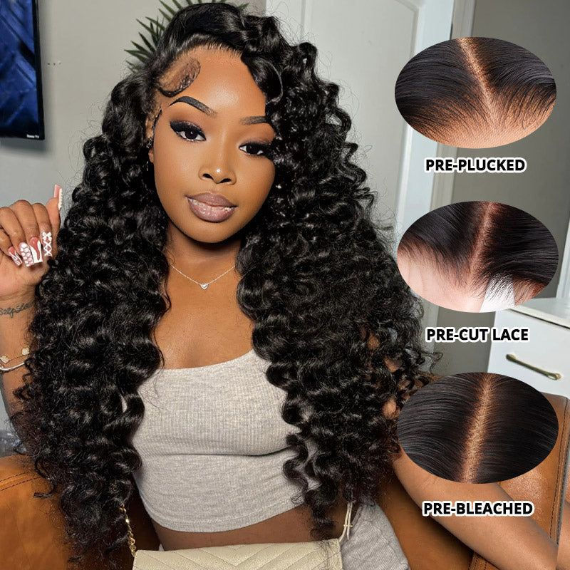 Platinum Blend Human Hair Deep Wave Lace Front Wig Front Wig Black Female