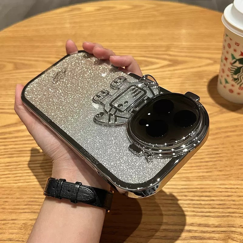 Premium Glitter Astronaut Camera Stand Phone Case