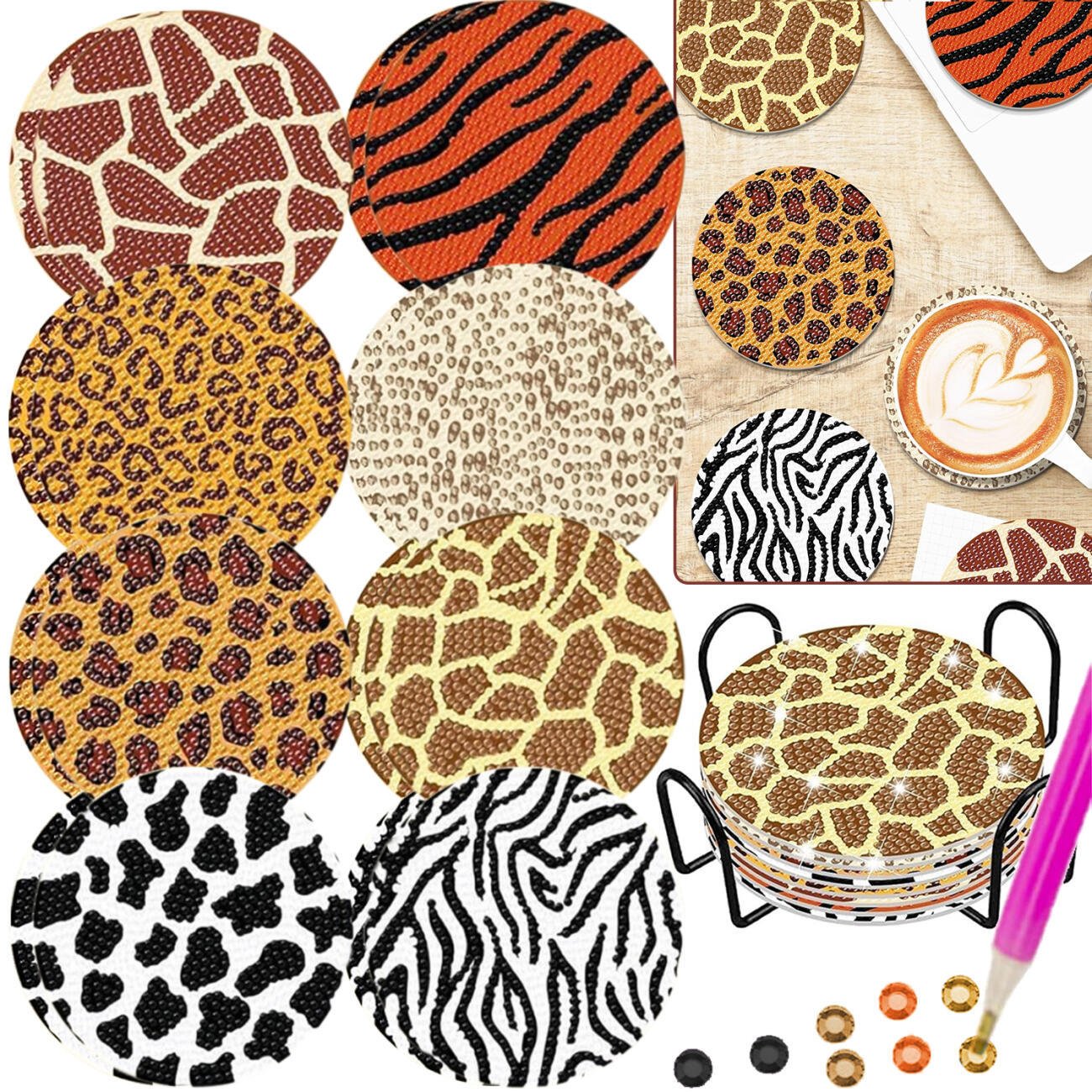Deluxe 8 - Pack Diamond Painting Coaster Kit: Wildlife Series - The Vibe Haven