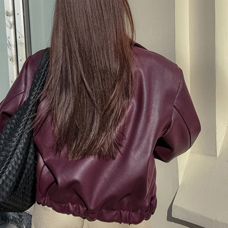 Vintage-Inspired Solid Faux Leather Jacket: Zip-Up & Full Zip Lapel Coat