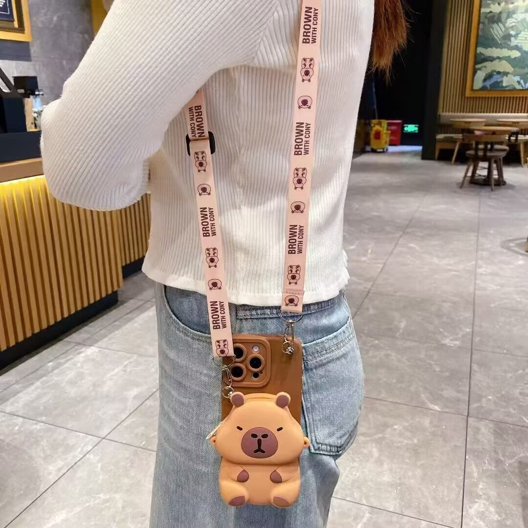 Capybara Coin Purse Phone Case For iPhone 11/12/13/14/15/16/ProMax