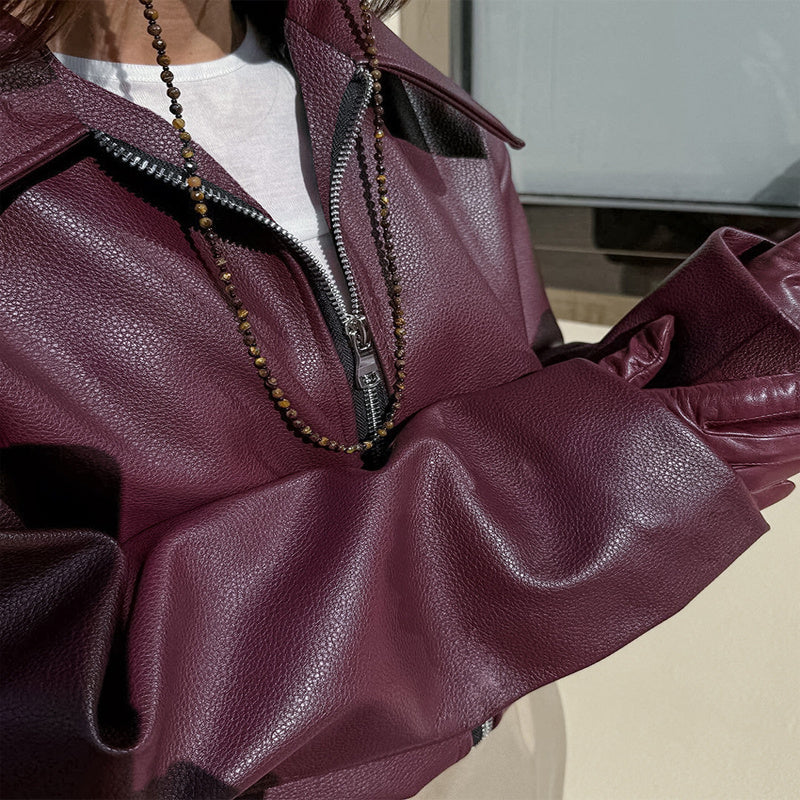 Vintage-Inspired Solid Faux Leather Jacket: Zip-Up & Full Zip Lapel Coat