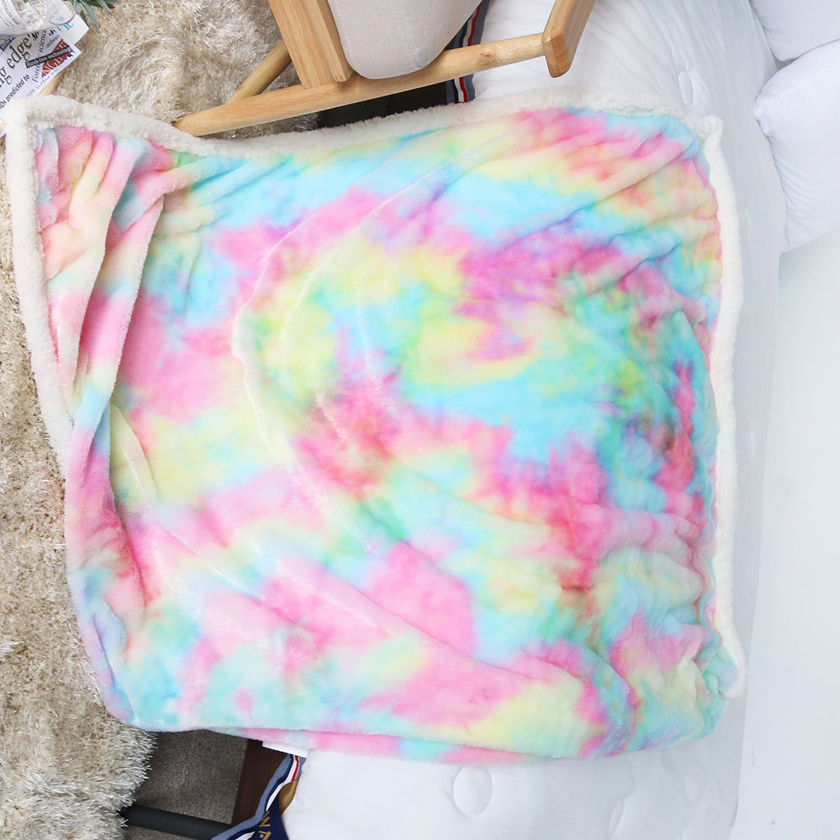 Luxury Rainbow Faux Fur Sherpa Throw Blanket - Ultra-Soft & Shaggy