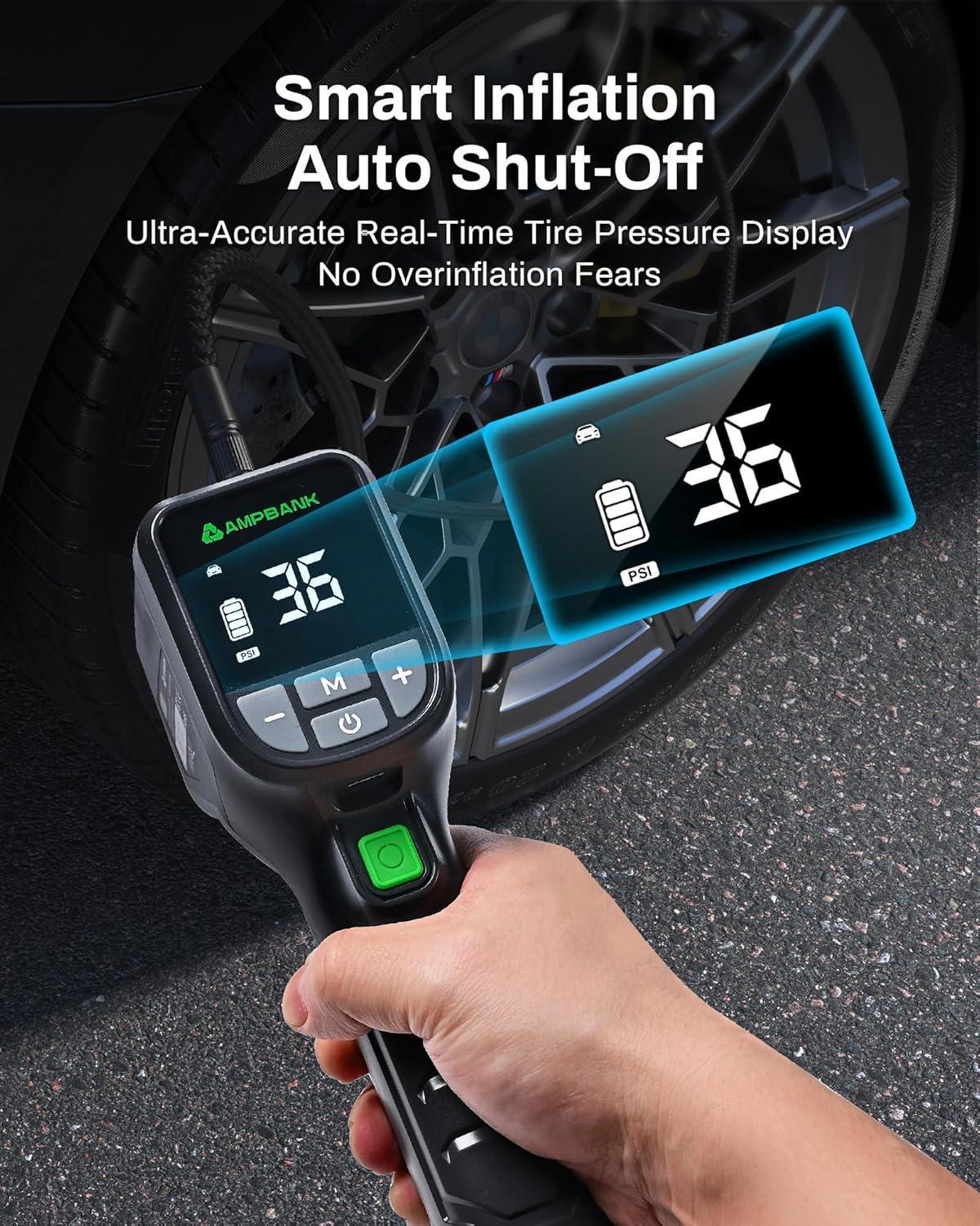 MPBANK AT001 Digital Portable Tire Inflator – 150 PSI Car Air Compressor with Auto Shut - Off and LED Light for Cars, SUVs, Motorcycles, and Bicycles - The Vibe Haven