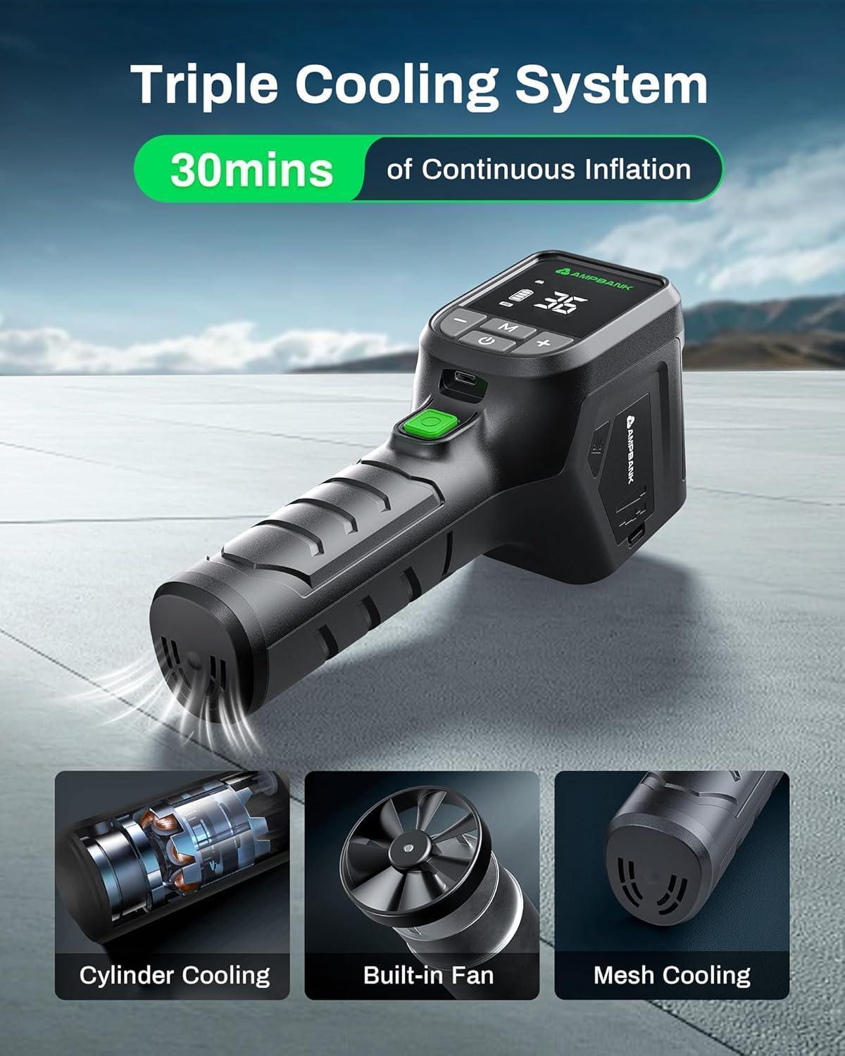 MPBANK AT001 Digital Portable Tire Inflator – 150 PSI Car Air Compressor with Auto Shut - Off and LED Light for Cars, SUVs, Motorcycles, and Bicycles - The Vibe Haven