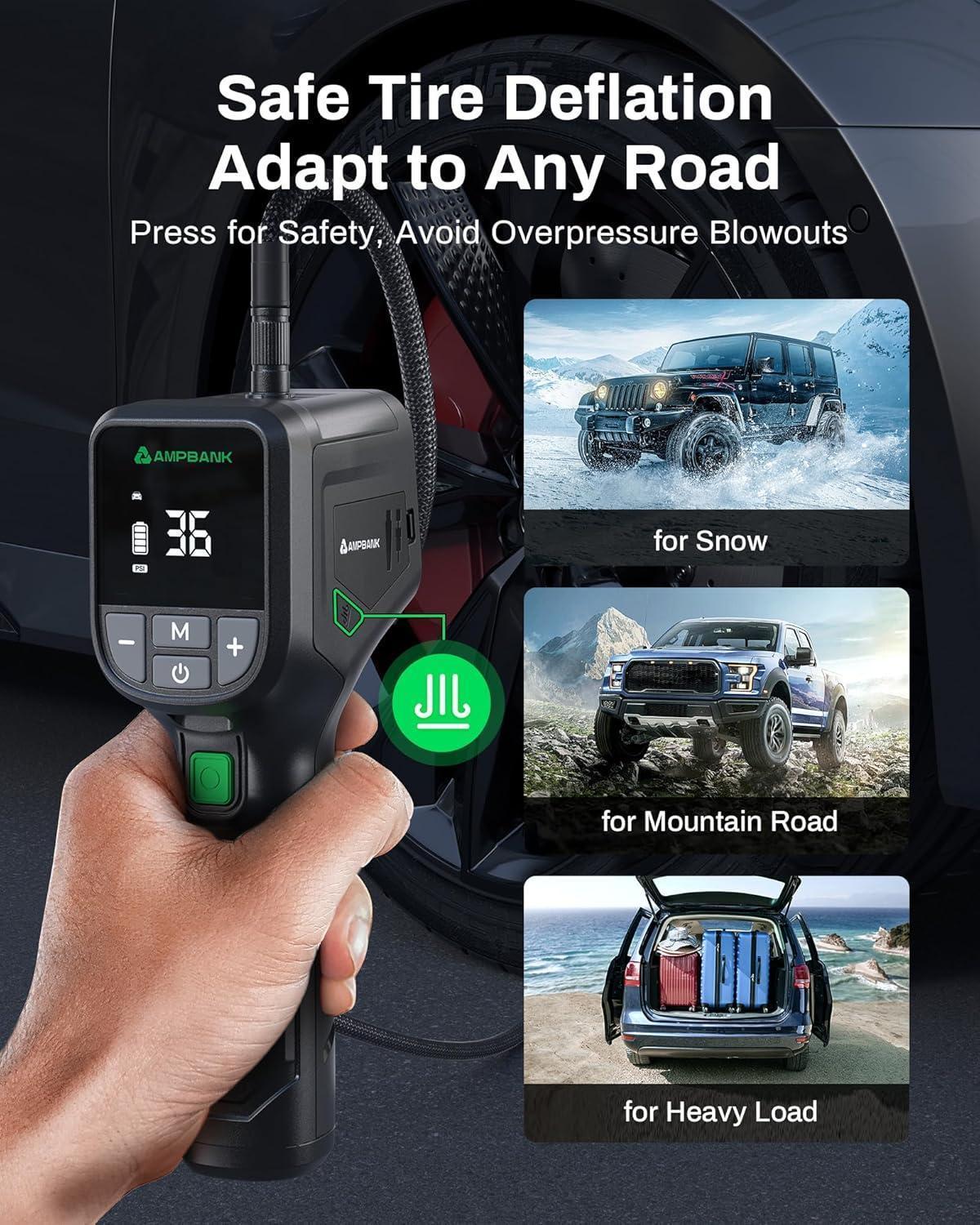 MPBANK AT001 Digital Portable Tire Inflator – 150 PSI Car Air Compressor with Auto Shut - Off and LED Light for Cars, SUVs, Motorcycles, and Bicycles - The Vibe Haven