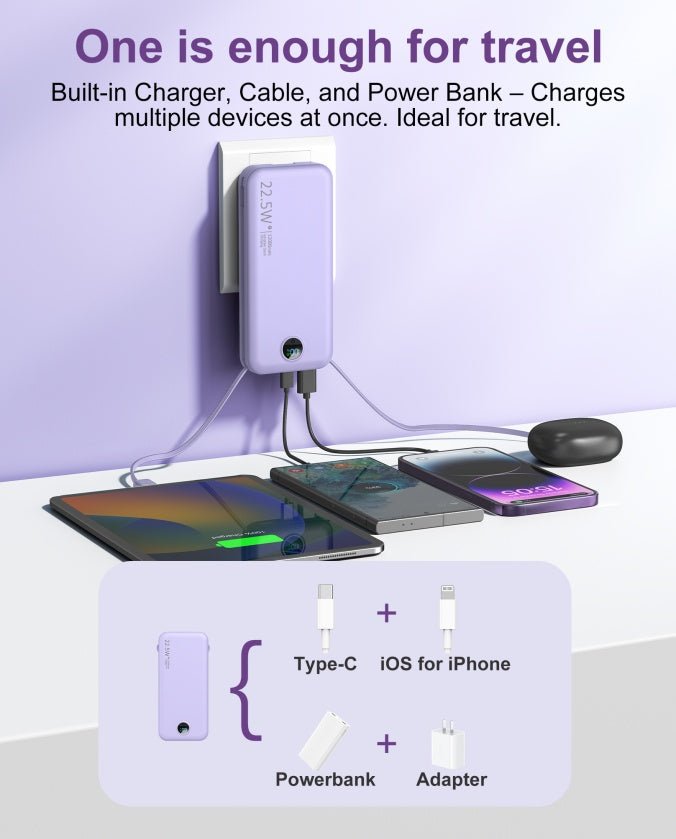 Pro - Charge Multi - Port Power Bank Charger Adapter with Integrated AC Plug Chargers&Adapters - The Vibe Haven