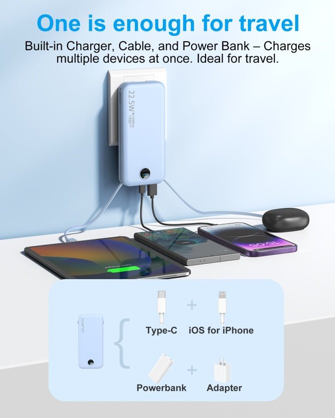 Pro - Charge Multi - Port Power Bank Charger Adapter with Integrated AC Plug Chargers&Adapters - The Vibe Haven