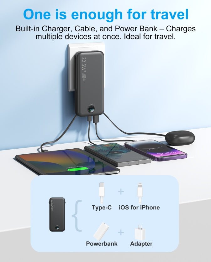 Pro - Charge Multi - Port Power Bank Charger Adapter with Integrated AC Plug Chargers&Adapters - The Vibe Haven