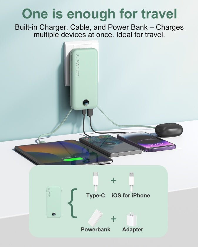 Pro - Charge Multi - Port Power Bank Charger Adapter with Integrated AC Plug Chargers&Adapters - The Vibe Haven