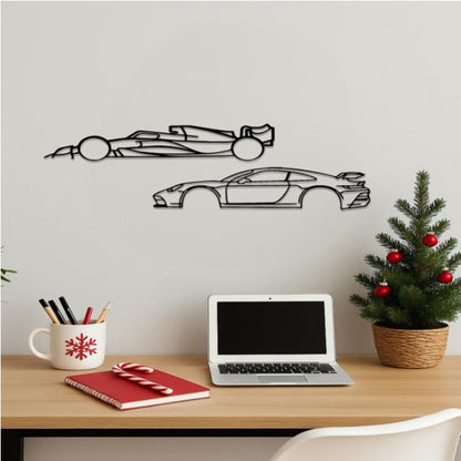Stylish Edge Metal Line Racing Car Wall Adornment