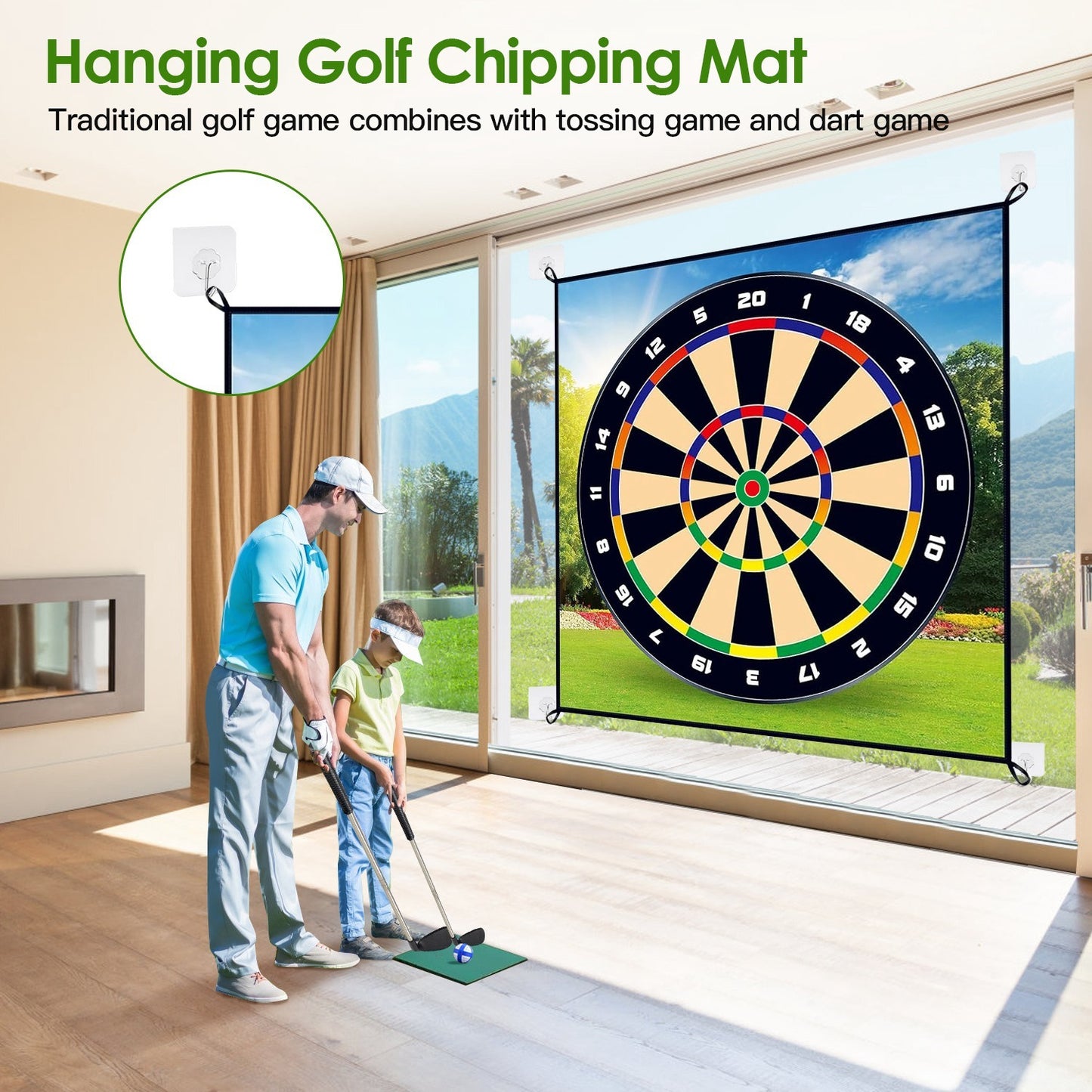 Premium Golf Chipping Game & Training Mat Set – 20 Sticky Balls, Ground Stakes, and Portable Carry Bag Included