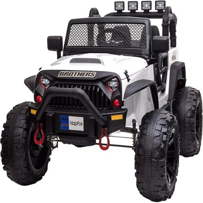 48.4 Large Ride On Car For Kids, Battery Powered Electric Car With 2 Seats, Remote Control, 14 Large Suspension Wheels, LED Lights, Music, Bluetooth For Boys & Girls,white
