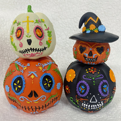 4pcs Halloween Decorations, Halloween Skull Pumpkin Statue Decorations, Pumpkin Halloween Decorations, Mexican Holiday Party Supplies