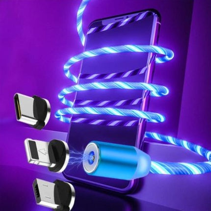 Universal 540° Rotating Magnetic Charger Cable with LED Streamer | 3-in-1 Fast Charge Data Cord for iPhone, Android, & USB-C