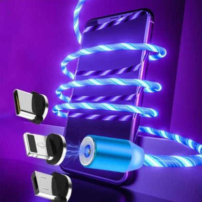 Universal 540° Rotating Magnetic Charger Cable with LED Streamer | 3-in-1 Fast Charge Data Cord for iPhone, Android, & USB-C