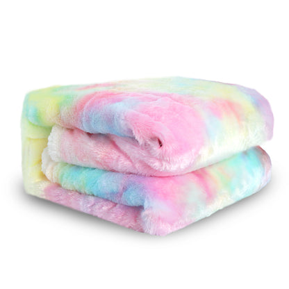 Luxury Rainbow Faux Fur Sherpa Throw Blanket - Ultra-Soft & Shaggy