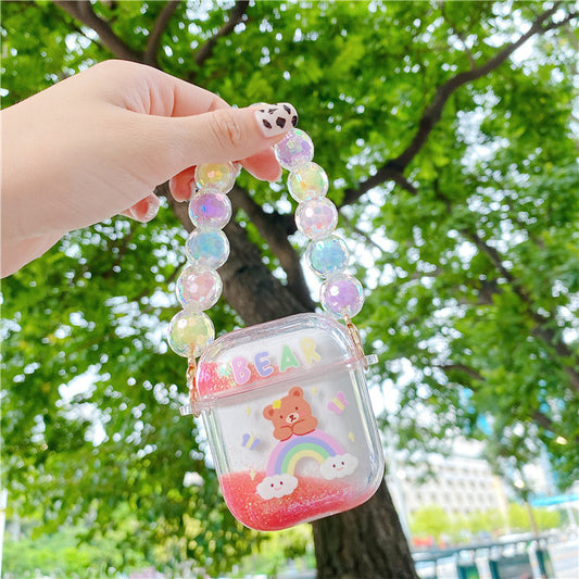 Compatible with Apple, Set Of Cute Quicksand Rainbow Bear Bluetooth Wireless Headset Set