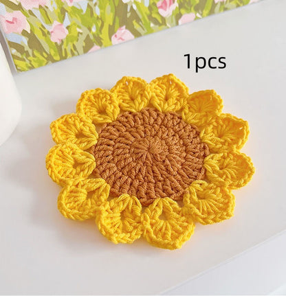 Hand-woven Flower Coaster Wool