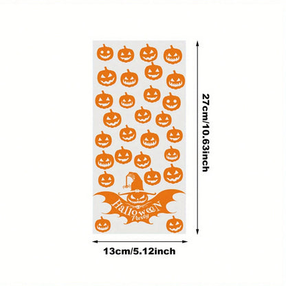 200 Pcs Halloween Gift Wrapping Bags With Twist Ties 5.1 X 10.8 Inch Cellophane Witch Bat Printing Flat Bag OPP Halloween Pumpkin Treat Packaging Bags For Party Favors Halloween Decoration