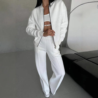 The Essential Autumn Comfort Set: Women's Elevated 2-Piece Full-Zip Jacket and Wide-Leg Tracksuit