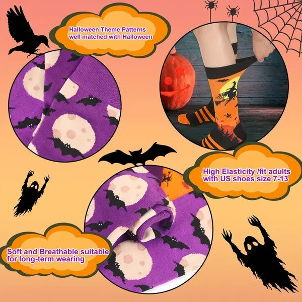 Luxury 6-Pair Seasonal Novelty Sock Set – Ultra-Soft Cotton-Blend Socks for Halloween & Christmas.