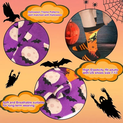 Luxury 6-Pair Seasonal Novelty Sock Set – Ultra-Soft Cotton-Blend Socks for Halloween & Christmas.