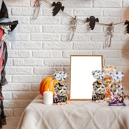 200 Pcs Halloween Gift Wrapping Bags With Twist Ties 5.1 X 10.8 Inch Cellophane Witch Bat Printing Flat Bag OPP Halloween Pumpkin Treat Packaging Bags For Party Favors Halloween Decoration