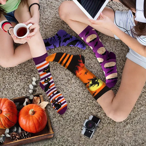 Luxury 6-Pair Seasonal Novelty Sock Set – Ultra-Soft Cotton-Blend Socks for Halloween & Christmas.
