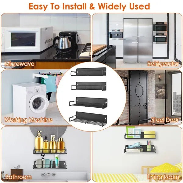 Strong Magnetic Spice Rack Set (4-Pack) - Fridge & Microwave Organizer with 44lbs Capacity