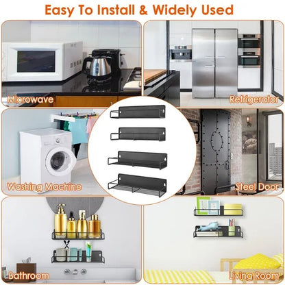 Strong Magnetic Spice Rack Set (4-Pack) - Fridge & Microwave Organizer with 44lbs Capacity
