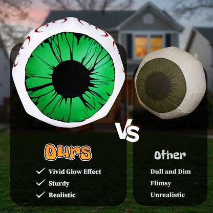 3-Foot Spooky Green-Eyed Inflatable Eyeballs (Pair) with LED Lights for Halloween Decorative Lights