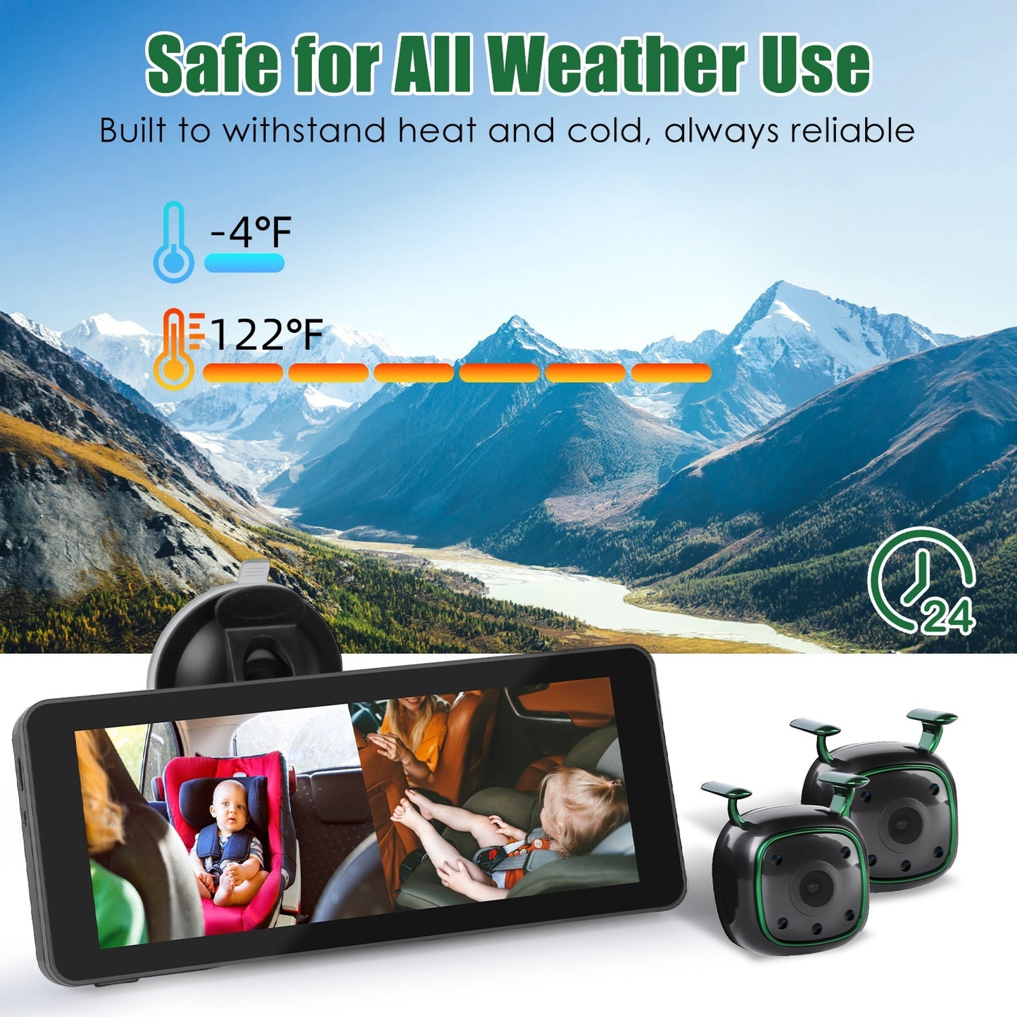 1080P Baby Car Camera For 2 Kids Dual Channel Car Baby Monitor Rear Facing Car Seat Camera With 120Degree Wide View 6.86In HD Split Screen Night Vision