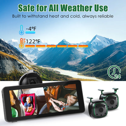 1080P Baby Car Camera For 2 Kids Dual Channel Car Baby Monitor Rear Facing Car Seat Camera With 120Degree Wide View 6.86In HD Split Screen Night Vision