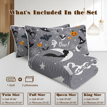 3-Piece Soft Lightweight Halloween Pumpkin Print Coverlet Set | Comfortable & Breathable Bedding for Kids, Teens, and Adults