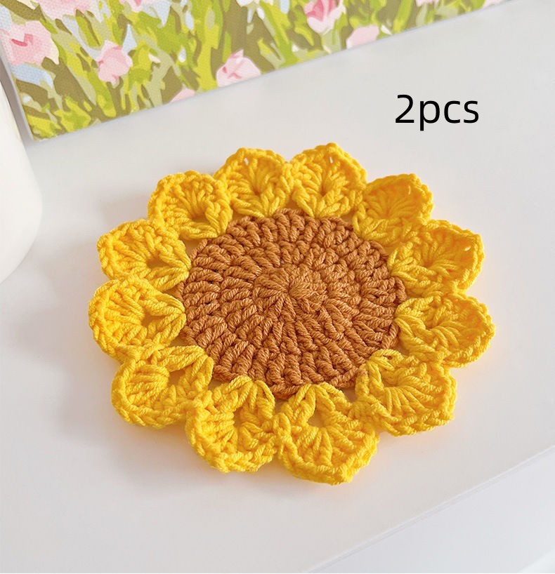 Hand-woven Flower Coaster Wool