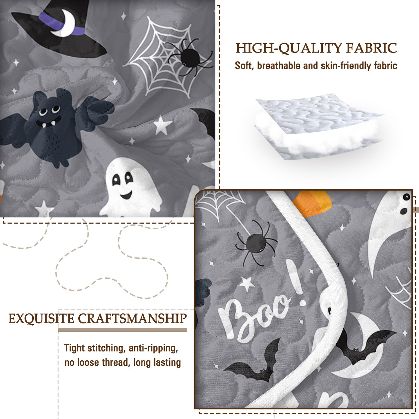 3-Piece Soft Lightweight Halloween Pumpkin Print Coverlet Set | Comfortable & Breathable Bedding for Kids, Teens, and Adults