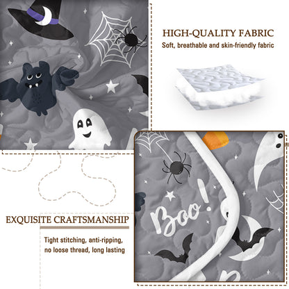 3-Piece Soft Lightweight Halloween Pumpkin Print Coverlet Set | Comfortable & Breathable Bedding for Kids, Teens, and Adults