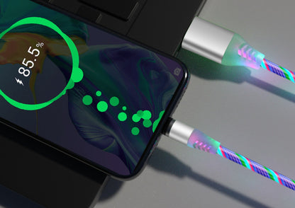 Universal 540° Rotating Magnetic Charger Cable with LED Streamer | 3-in-1 Fast Charge Data Cord for iPhone, Android, & USB-C